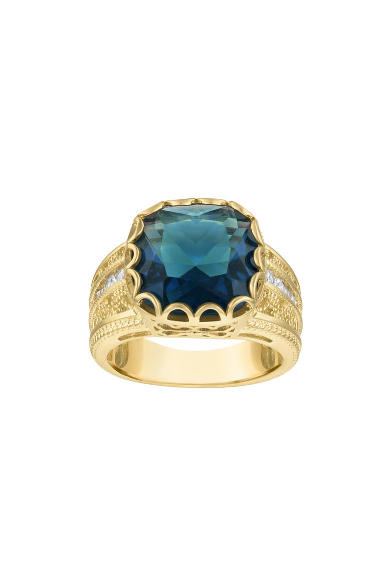 Cushion Cut Cubic Zirconia Statement Ring, Main, color, BLUE/ GOLD