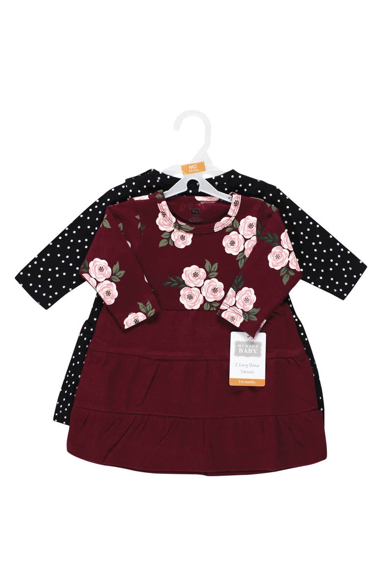 Hudson Baby 2Pk Long Sleeve Dress, Alternate, color, Black Burgundy Floral