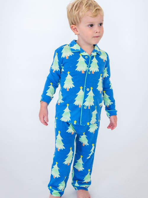 Rufflebutts Gender Inclusive Button Up Pajama Set In Blue