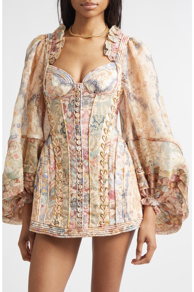 Rebellion Corded Long Sleeve Minidress, Alternate, color, SPLICED FLORAL