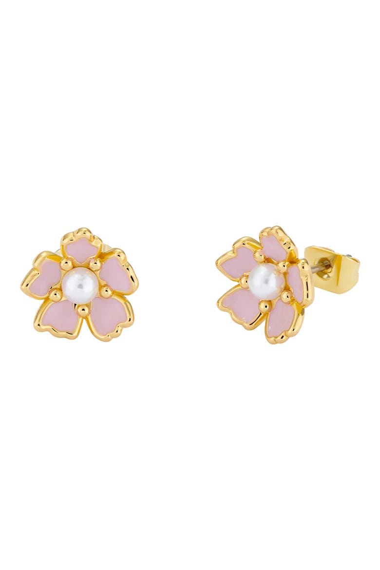 Peti Imitation Pearl Flower Stud Earrings, Alternate, color, GOLD TONE LIGHT PINK PEARL