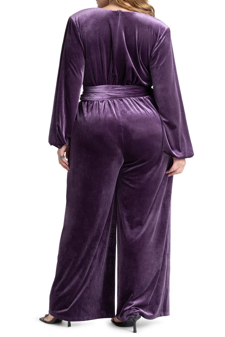 Tie Belt Wide Leg Velvet Jumpsuit, Alternate, color, VIOLET INDIGO