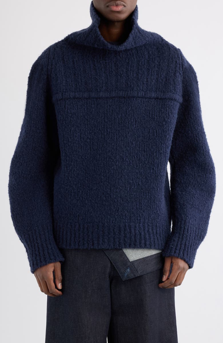 Dries Van Noten Major Funnel Neck Wool Sweater, Main, color, Navy