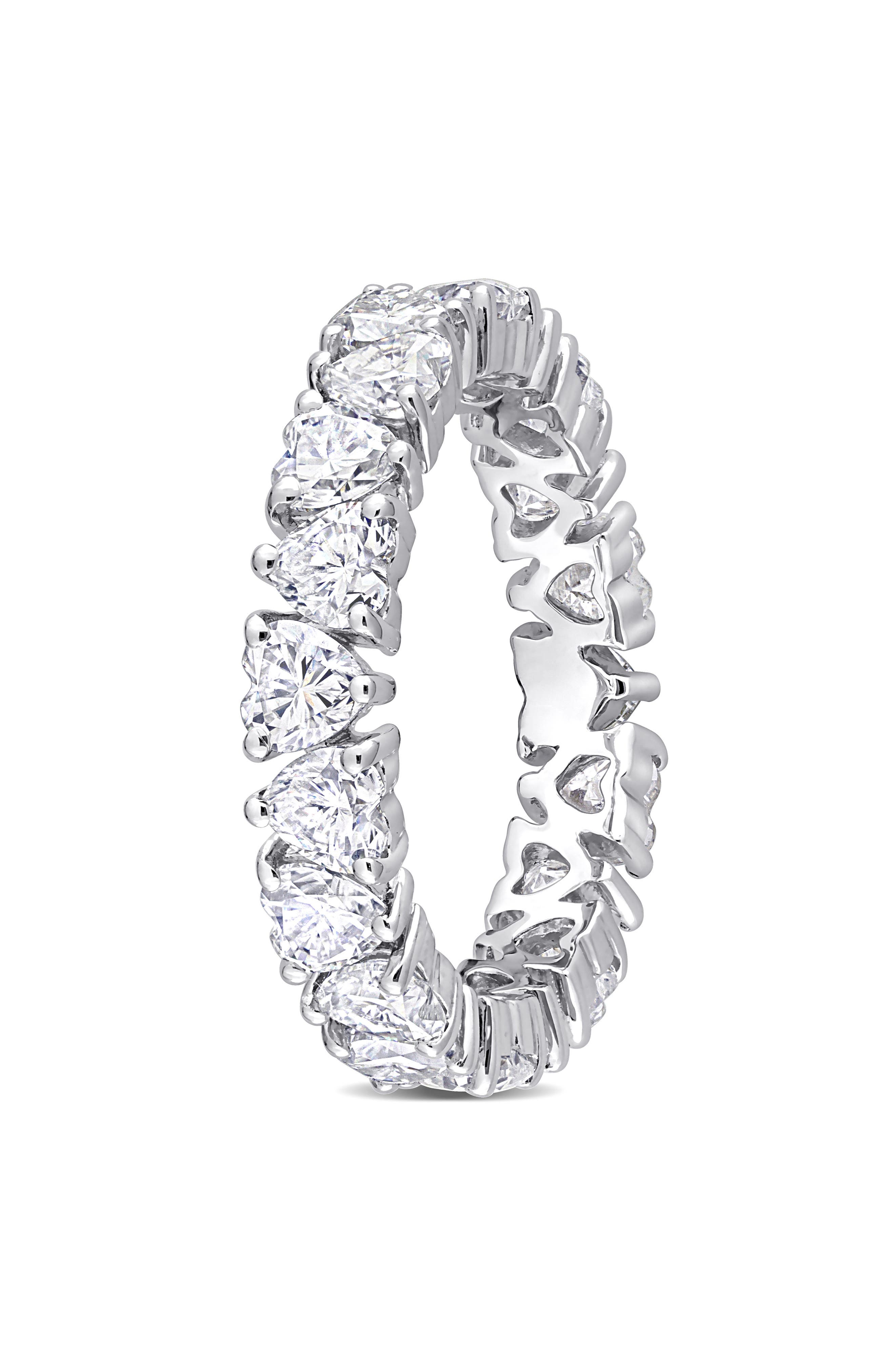DELMAR Sterling Silver Lab Created Moissanite Heart Eternity Ring ...
