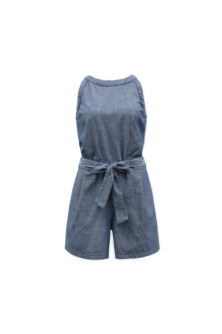 Women's Organic Chambray Halter Romper, Alternate, color, Blue Chambray