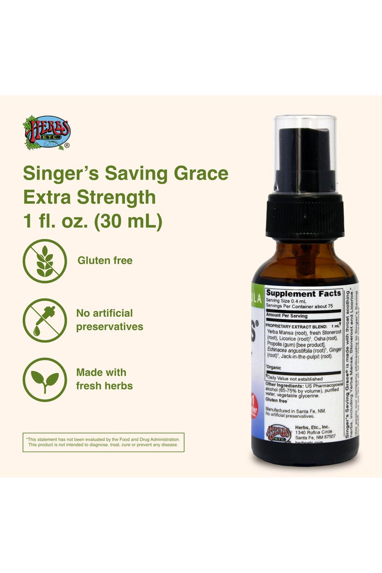 Singer's Saving Grace Extra Strength - Herbal Remedy Spray Aids Throat Comfort & Health - Soothing Hydrating Throat Support - Throat Relief Spray with Licorice - 1 fl oz, Alternate, color, No Color
