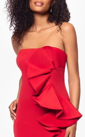 Ruffle Strapless Scuba Gown