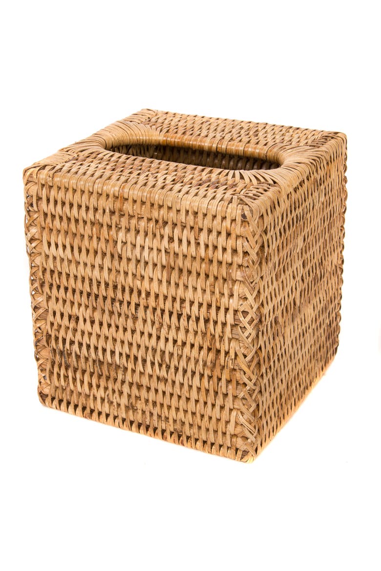 Rattan Column Tissue Box Cover, Main, color, Honey Brown