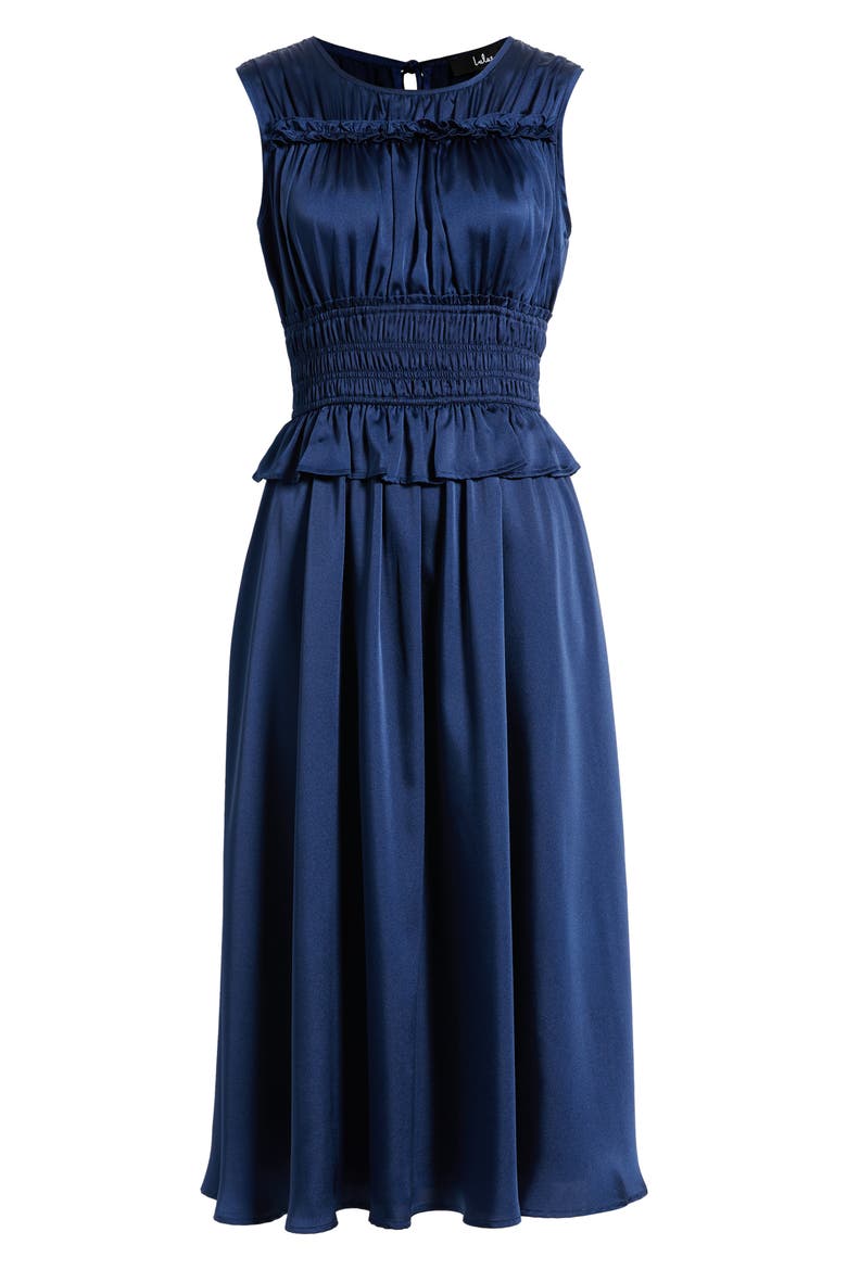 Sage Shirred Midi Dress, Alternate, color, NAVY NAVY