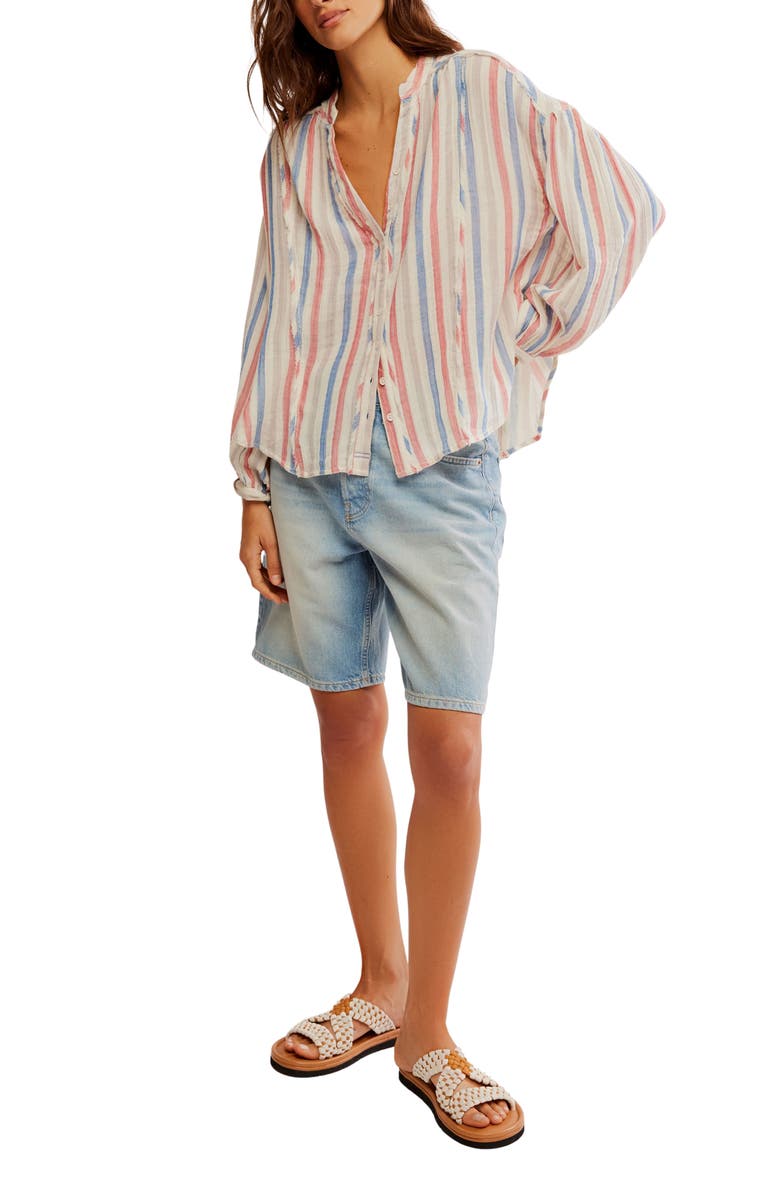 Free People Valley Stripe Double Cloth Button-Up Shirt, Alternate, color, Ivory Combo