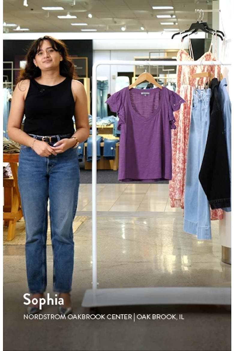 Eyelet Flutter Sleeve Jersey T-Shirt video