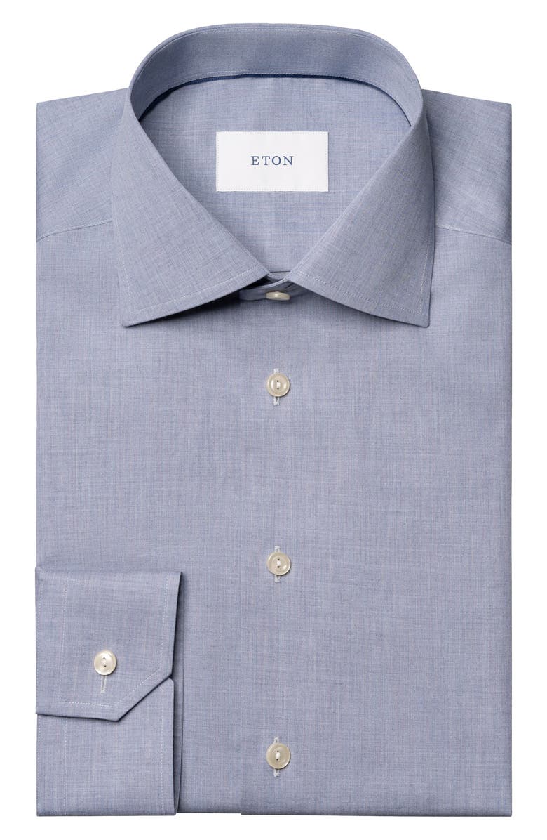 Eton Trim Fit Blue Mélange Cotton Dress Shirt, Alternate, color, Dark Blue