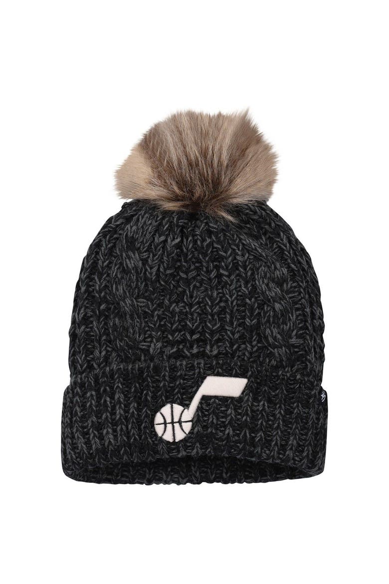 Women's '47 Black Utah Jazz Meeko Cuffed Knit Hat with Pom, Main, color, Black