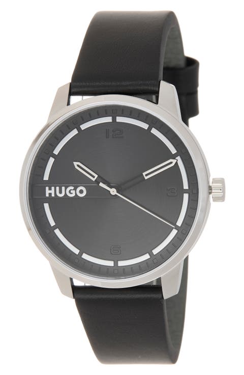 Stamp Leather Strap Watch, 42mm