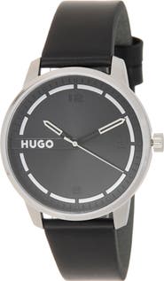 BOSS Stamp Leather Strap Watch, 42mm