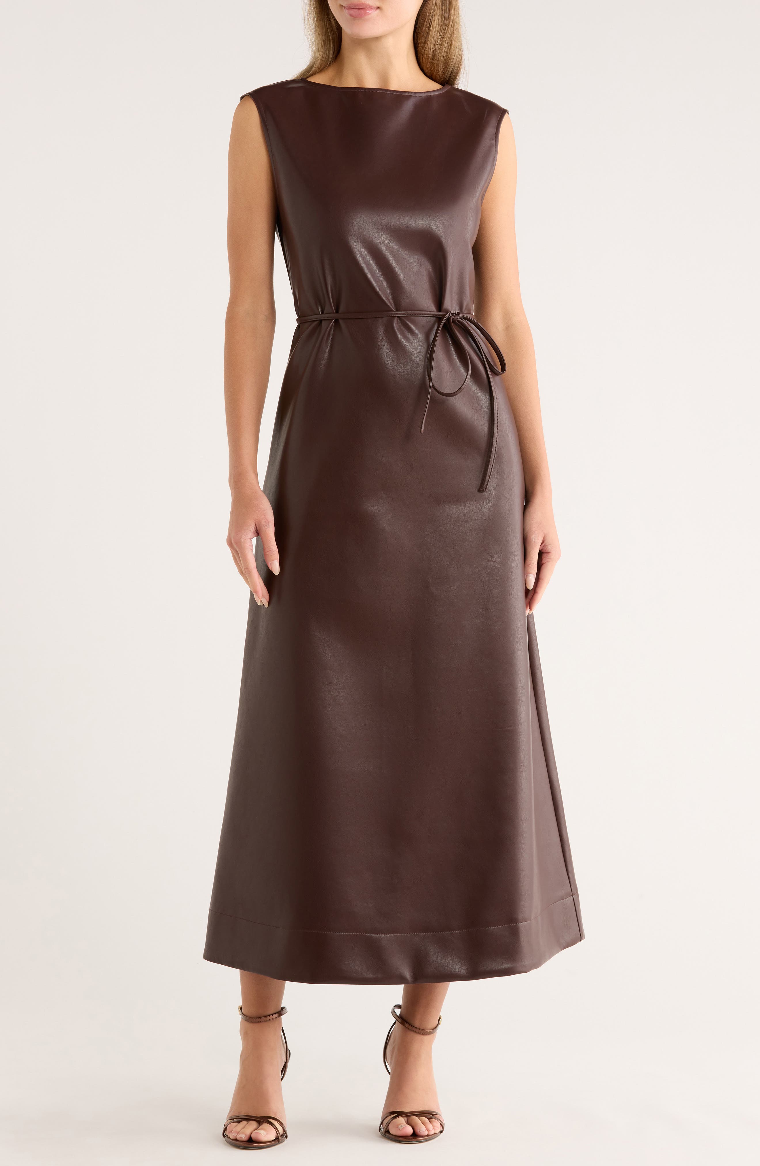 AREA STARS Orla Sleeveless Faux Leather A-Line Dress