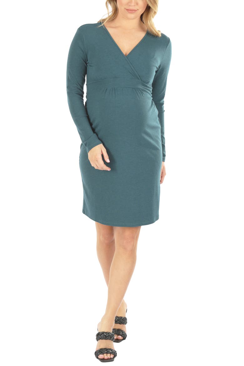 Crossover Neckline Maternity/Nursing Dress, Alternate, color, TEAL