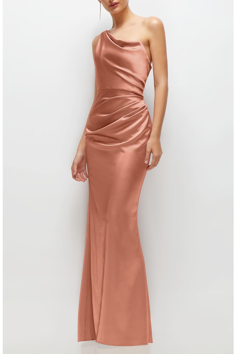One-Shoulder Satin Charmeuse Gown, Alternate, color, COPPER PENNY