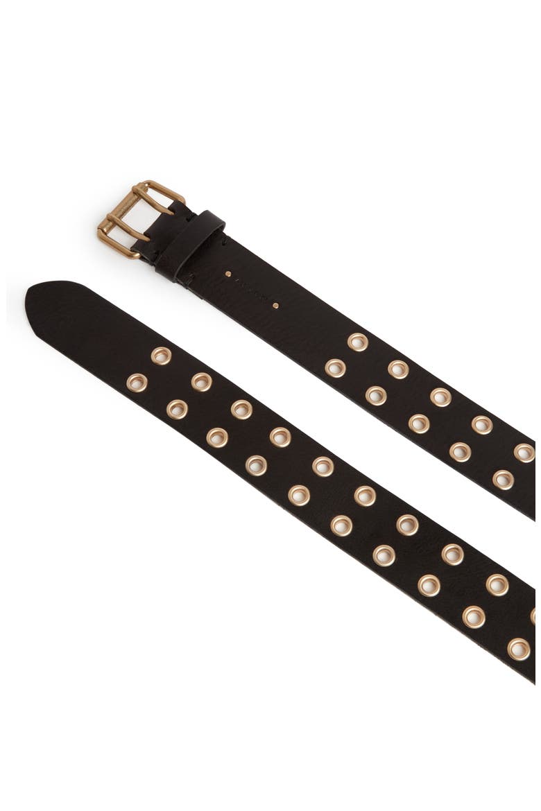 Double Prong Belt, Alternate, color, BLACK / ANTIQUE BRASS