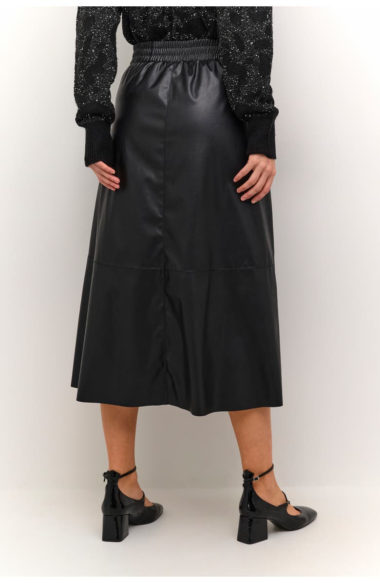 Kaffe Kamikka Faux Leather A-Line Midi Skirt, Alternate, color, Black Deep