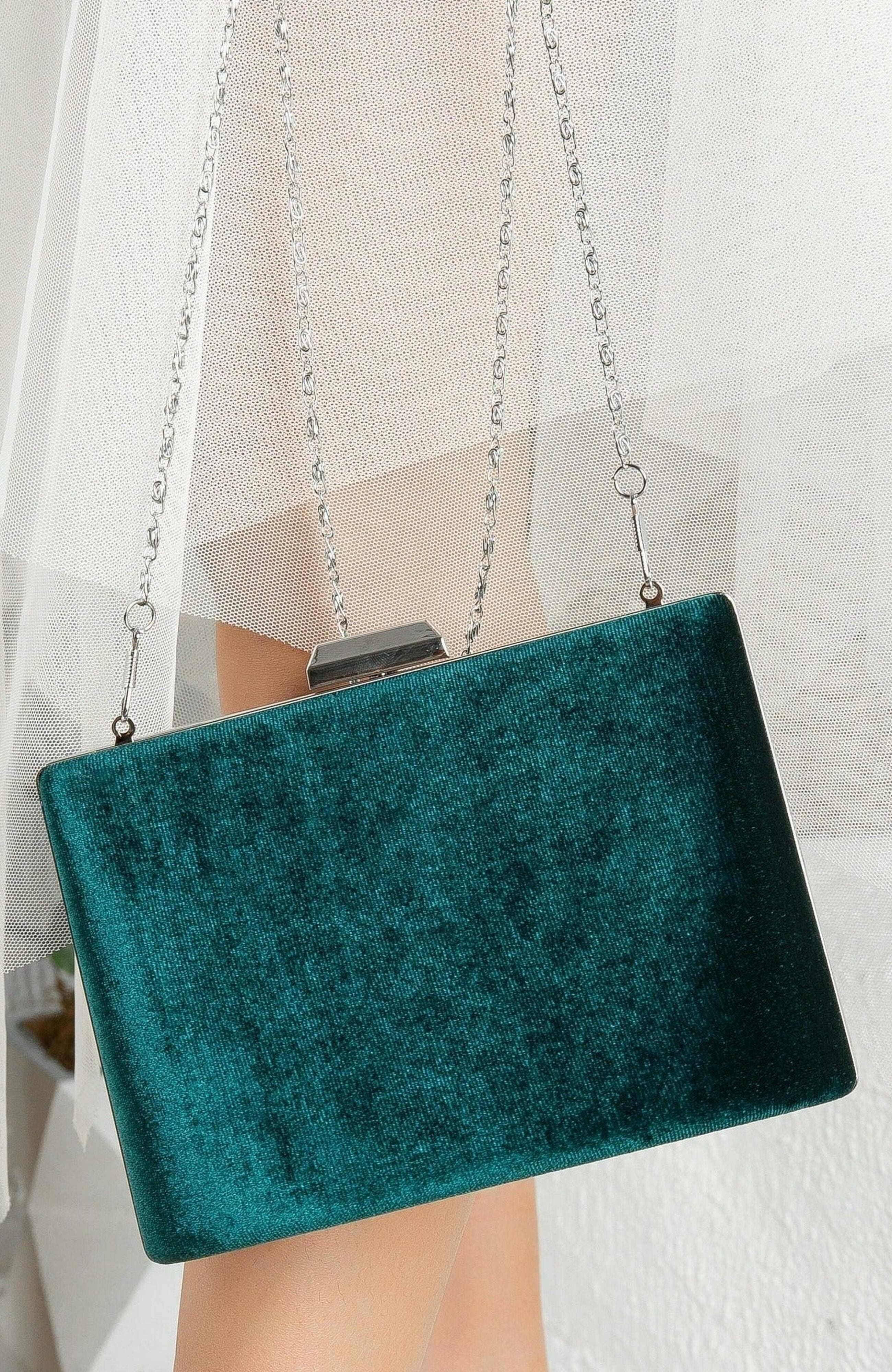 Forever & Always Shoes Alba Clutch Evening Purse, Alternate, color, Emerald Green Velvet