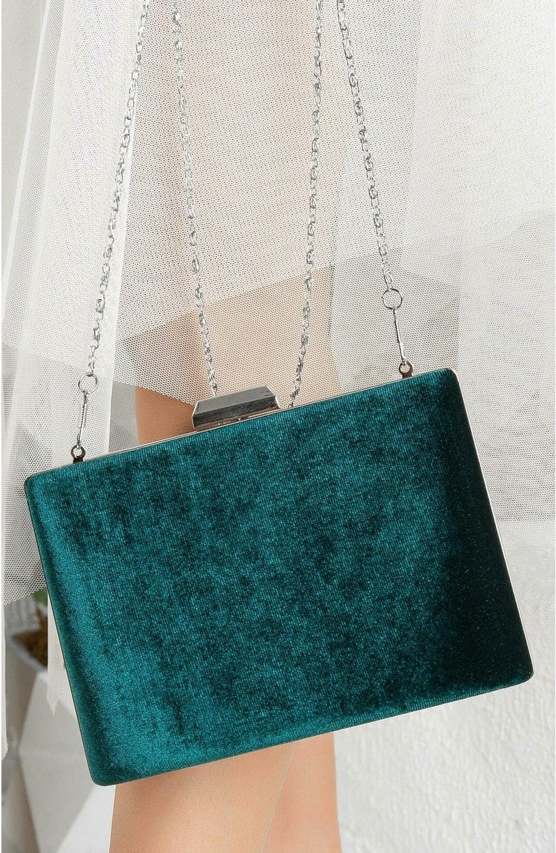 Forever & Always Shoes Alba Clutch Evening Purse, Alternate, color, Emerald Green Velvet