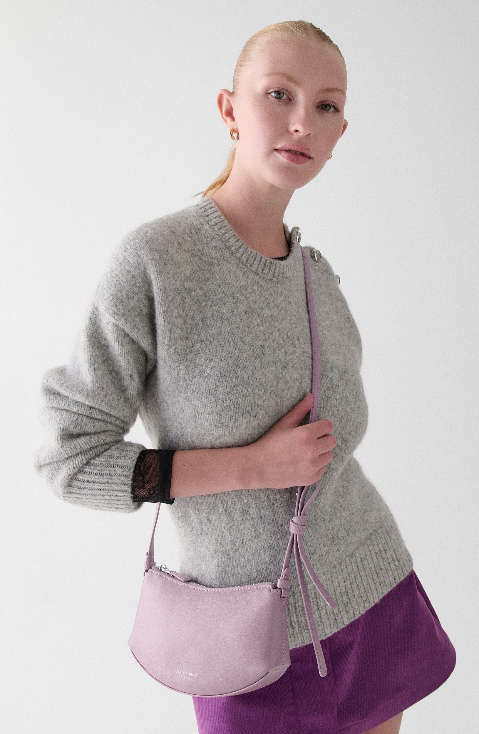 Kate Spade New York loop glazed leather crossbody bag, Alternate, color, Market Purple