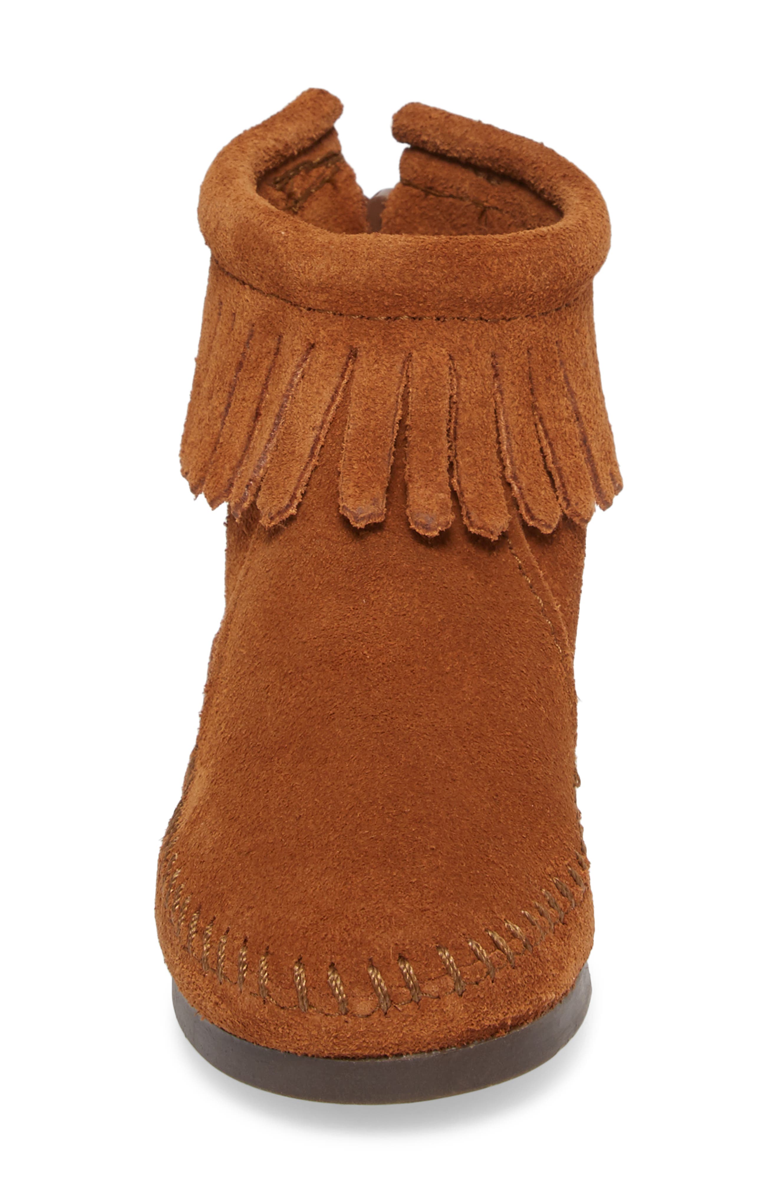 Minnetonka Back Zip Boot, Alternate, color, Brown