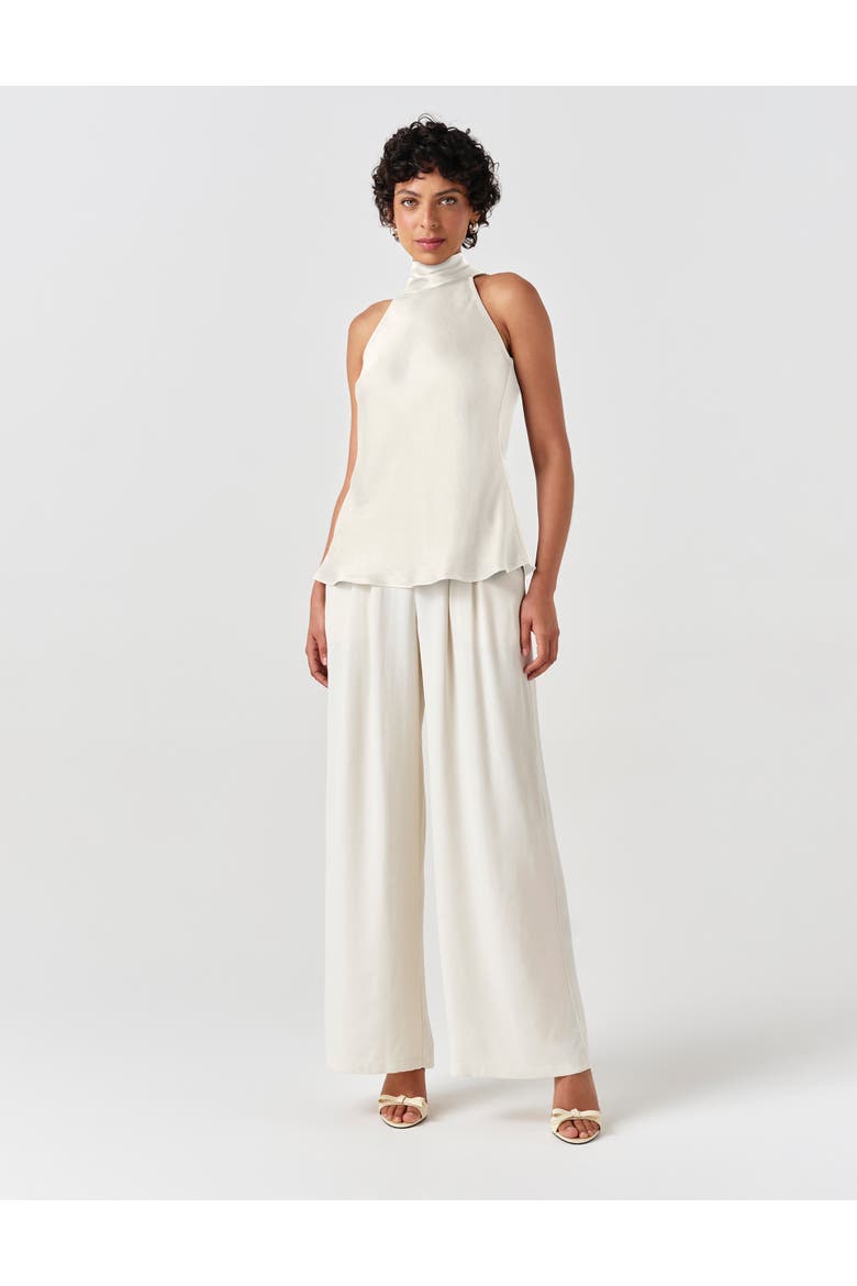 Reese High Neck Satin Top, Alternate, color, Ivory