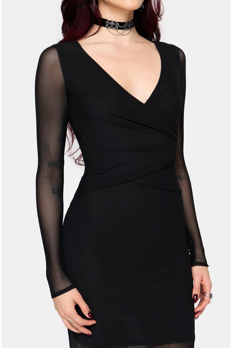 Zillah Ruched Wrap Mesh Midi Dress, Alternate, color, Black