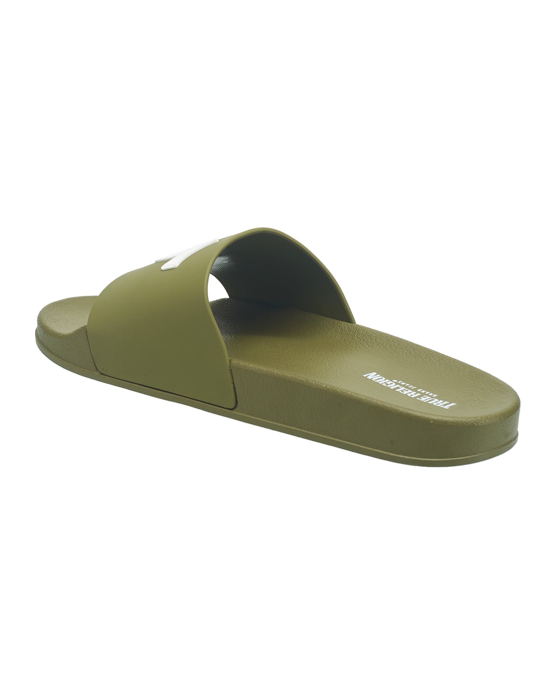 True Religion Men's 112 Logo Slide, Alternate, color, Olive