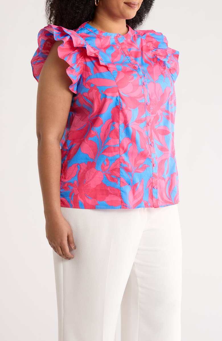 SUGARLIPS Floral Sammi Cotton Button-Up Top, Alternate, color, Pink-Blue