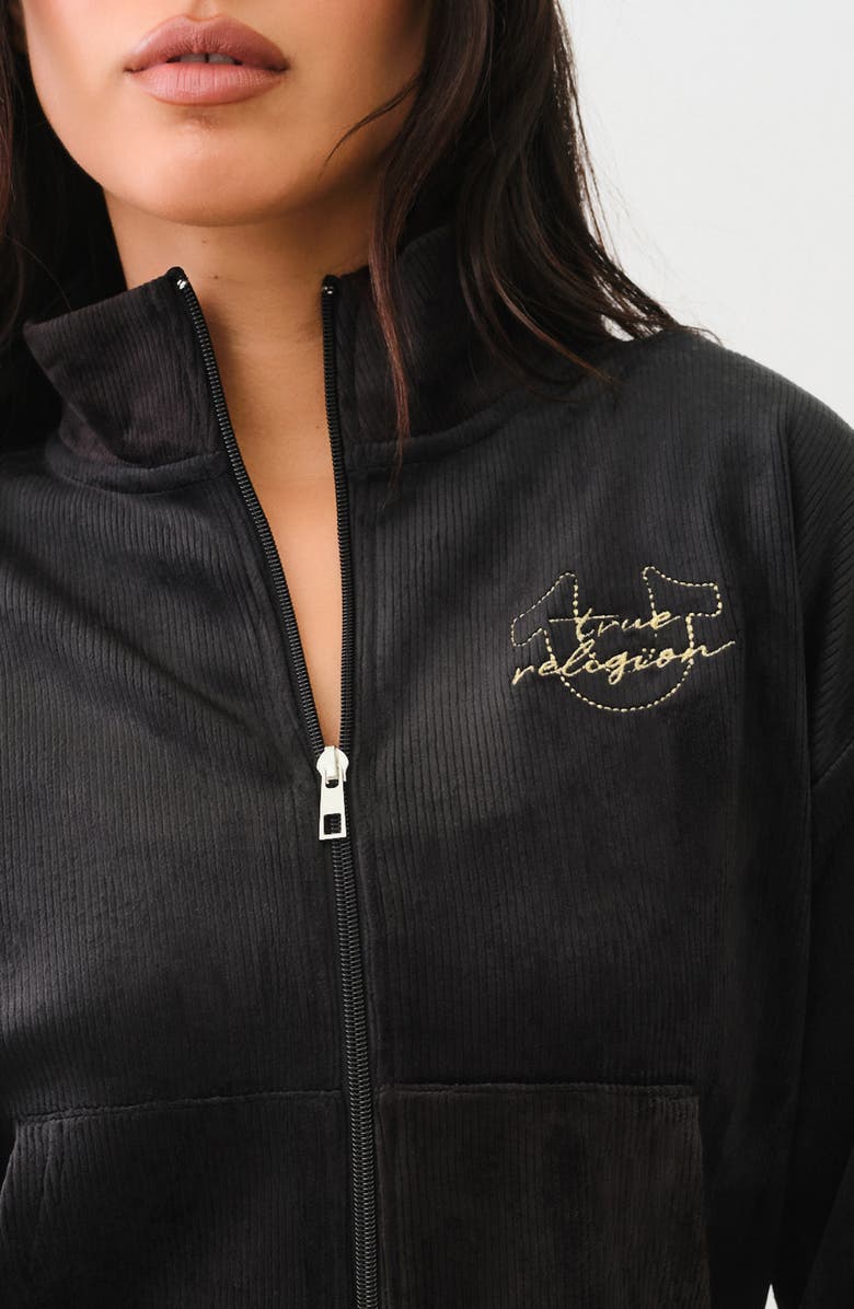 True Religion Rib Velour Zip Jacket, Alternate, color, Jet Black
