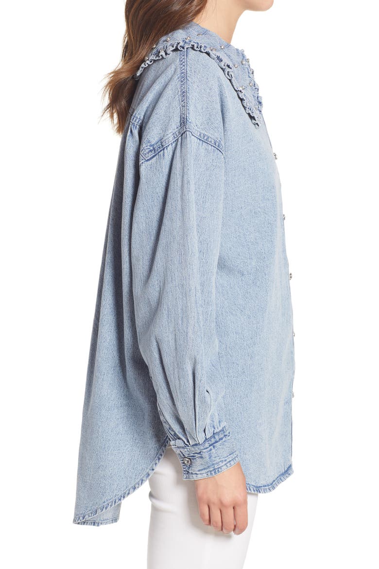River Islan Rhinestone Collar Chambray Shirt, Alternate, color, DENIM