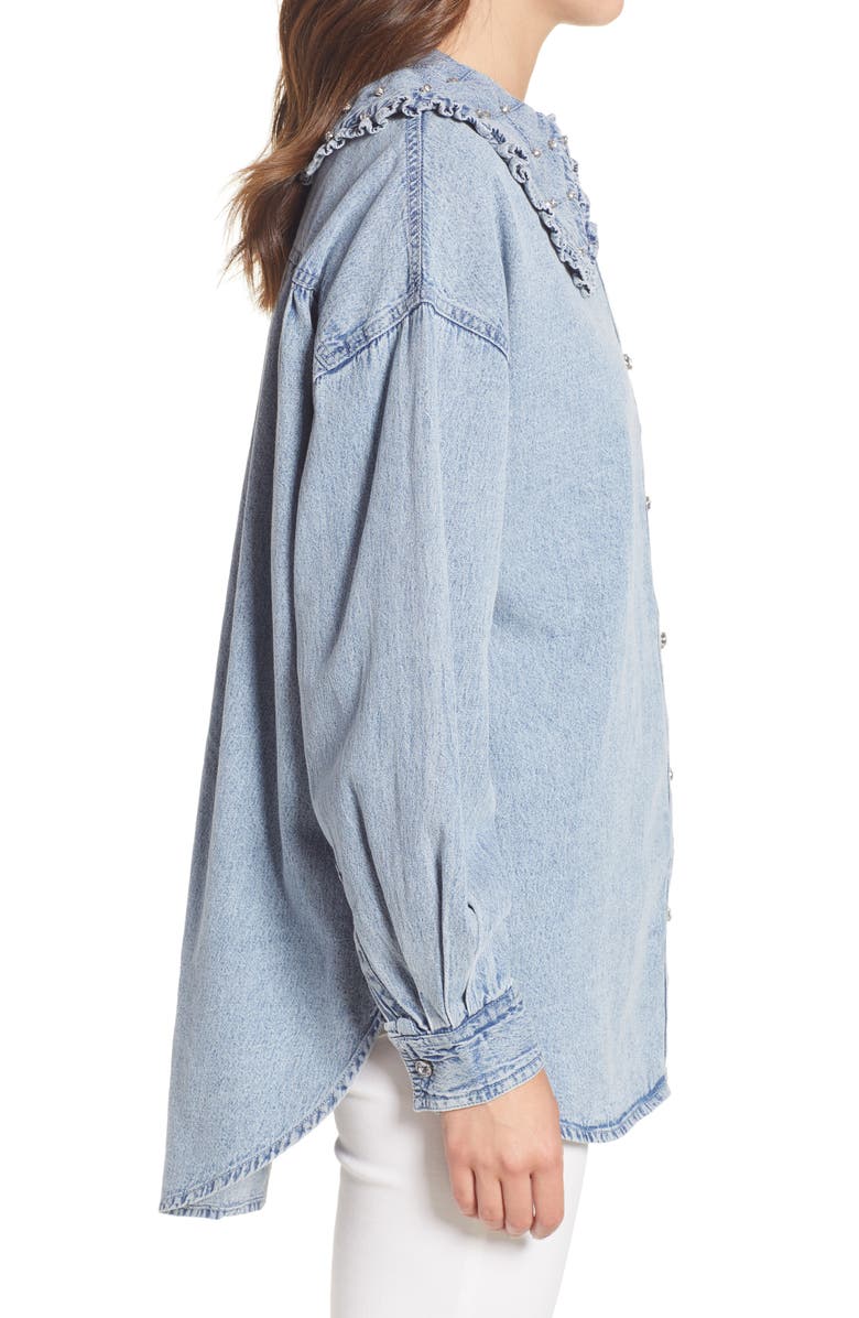 River Island River Islan Rhinestone Collar Chambray Shirt, Alternate, color, 
