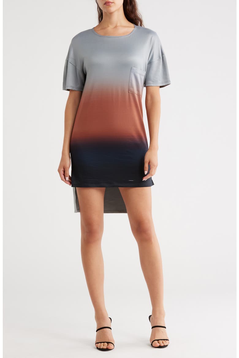 High Low Tunic T-Shirt Dress, Main, color, CHARCOAL BLACK BRONZE DIP PRNT
