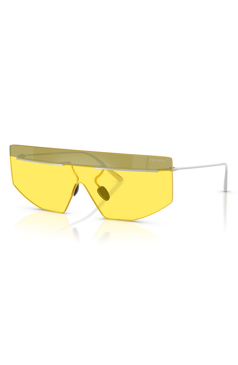 Prada 140mm Shield Sunglasses, Alternate, color, Silver/ Yellow Silver
