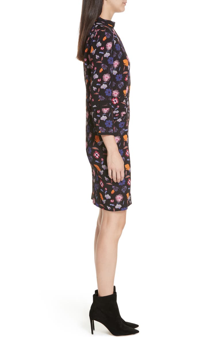 Maha High Neck Botanical Mini Dress, Alternate, color, BLACK