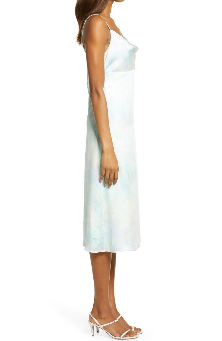 Lulus Tranquil State Tie Dye Satin Midi Dress, Alternate, color,