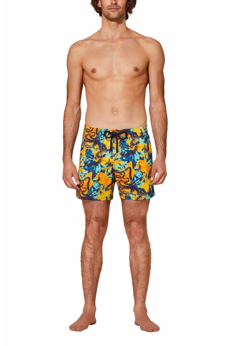 Men's Poulpes Tie & Dye Stretch Swim Trunks, Main, color, SOLEIL