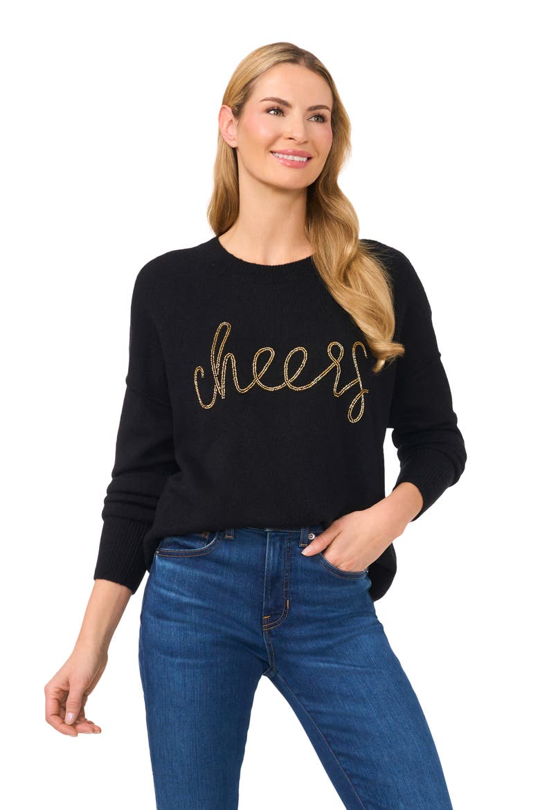 Cheers Beaded Sweater, Alternate, color, RICH BLACK