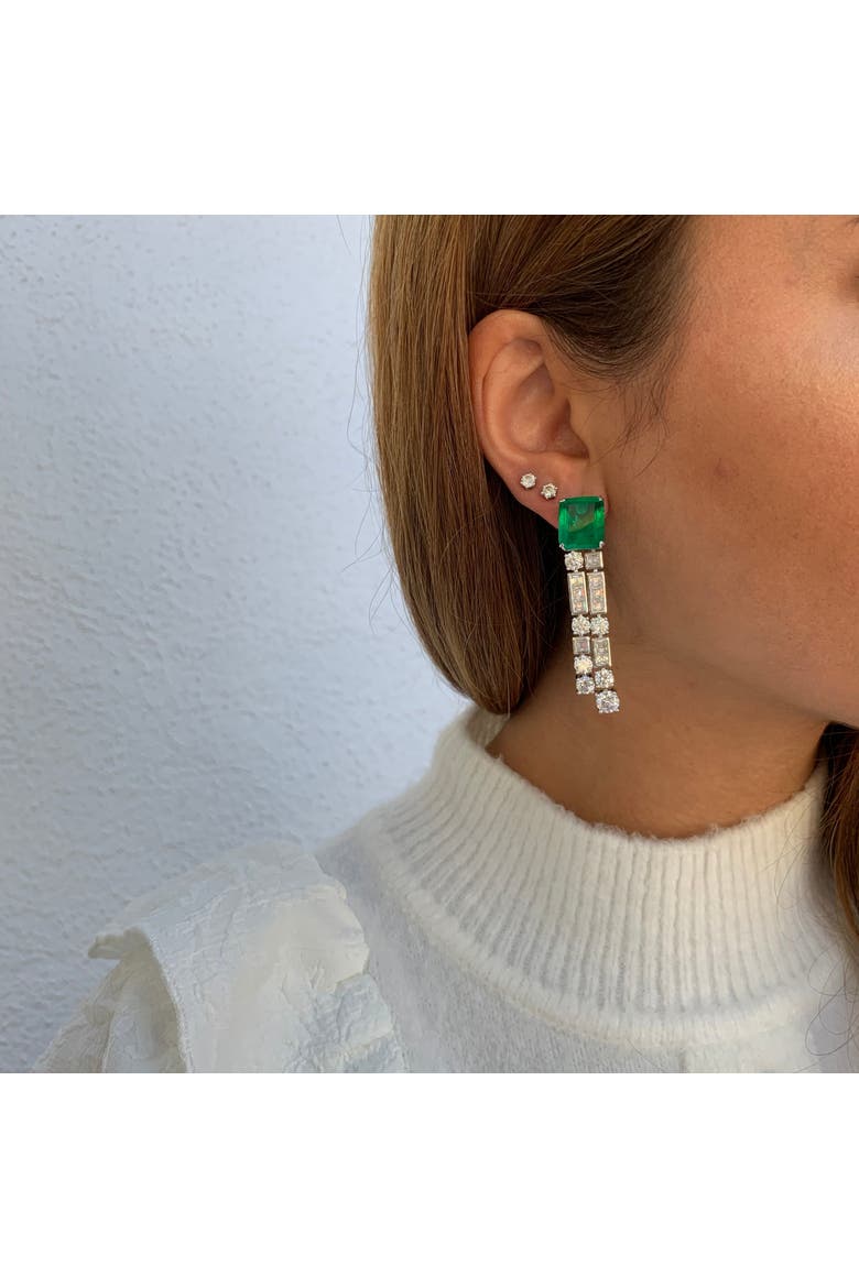 square emerald chandelier earrings, Alternate, color, green