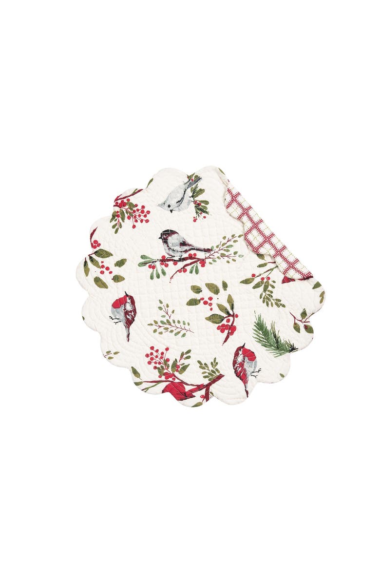 Sprig Birds Round Placemats Set of 6, 17", Alternate, color, White