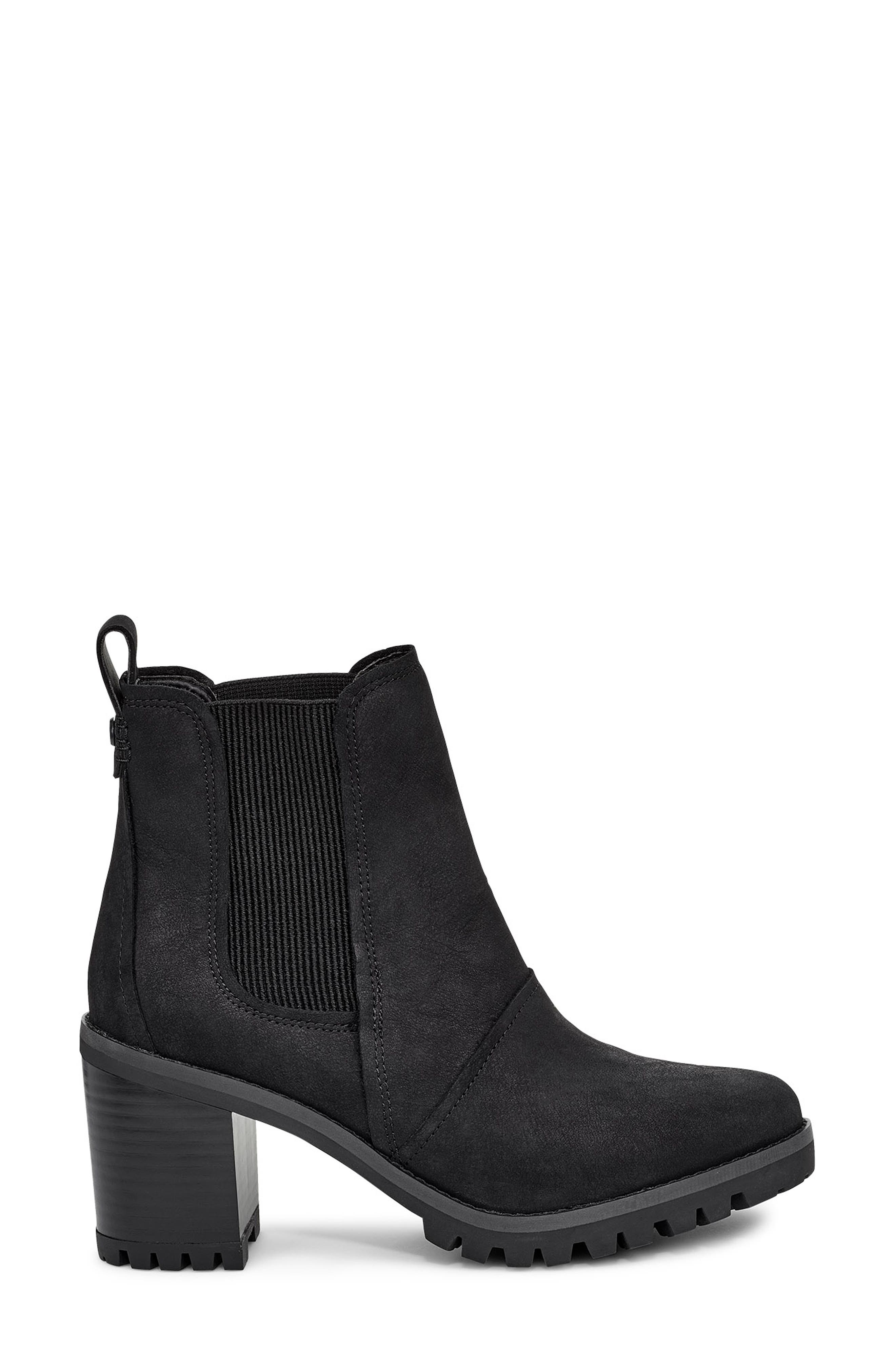 UGG Hazel Waterproof Block Heel Bootie, Alternate, color, BLACK LEATHER