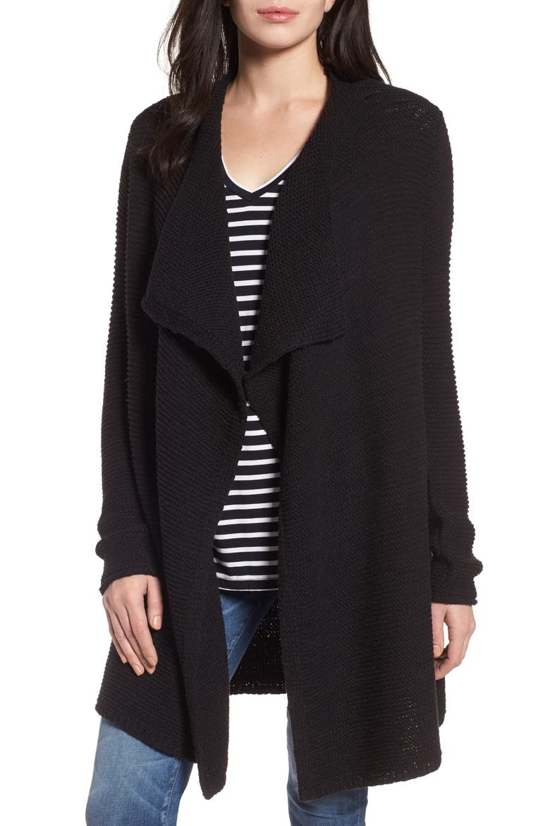 Drape Front Long Cardigan, Main, color, BLACK