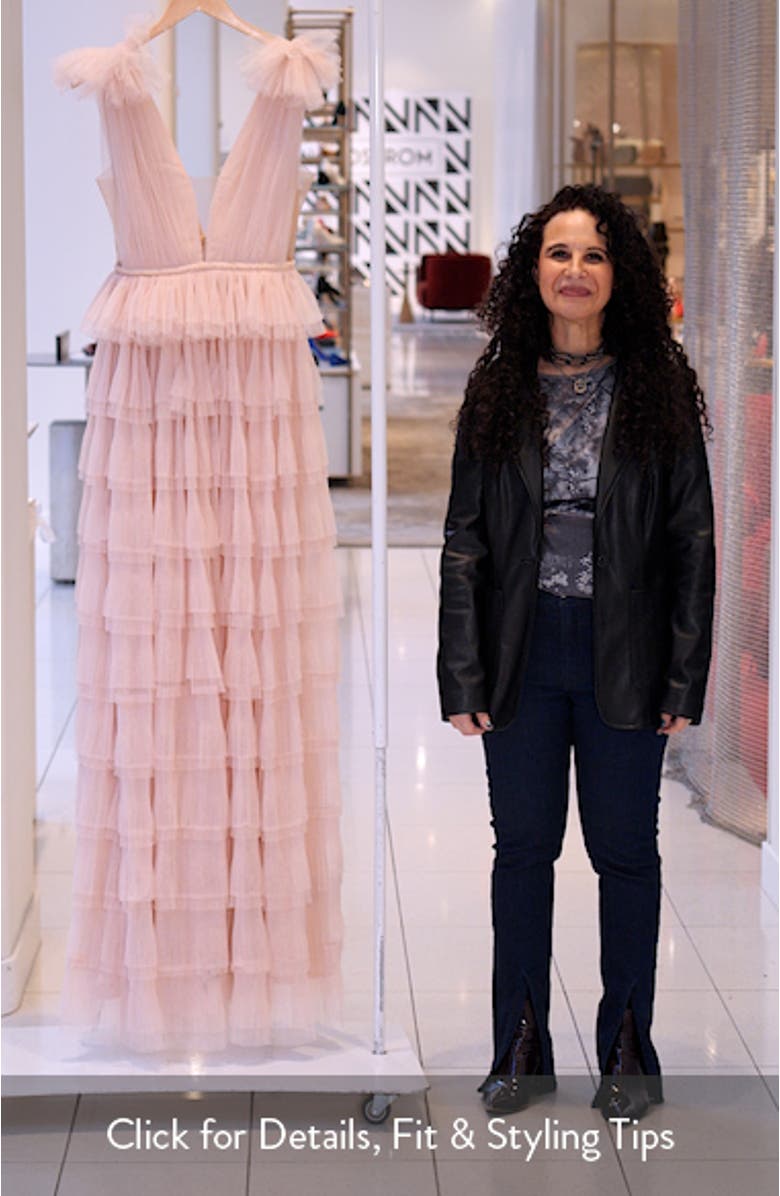 Sabrina Plunge Neck Tiered Tulle Gown