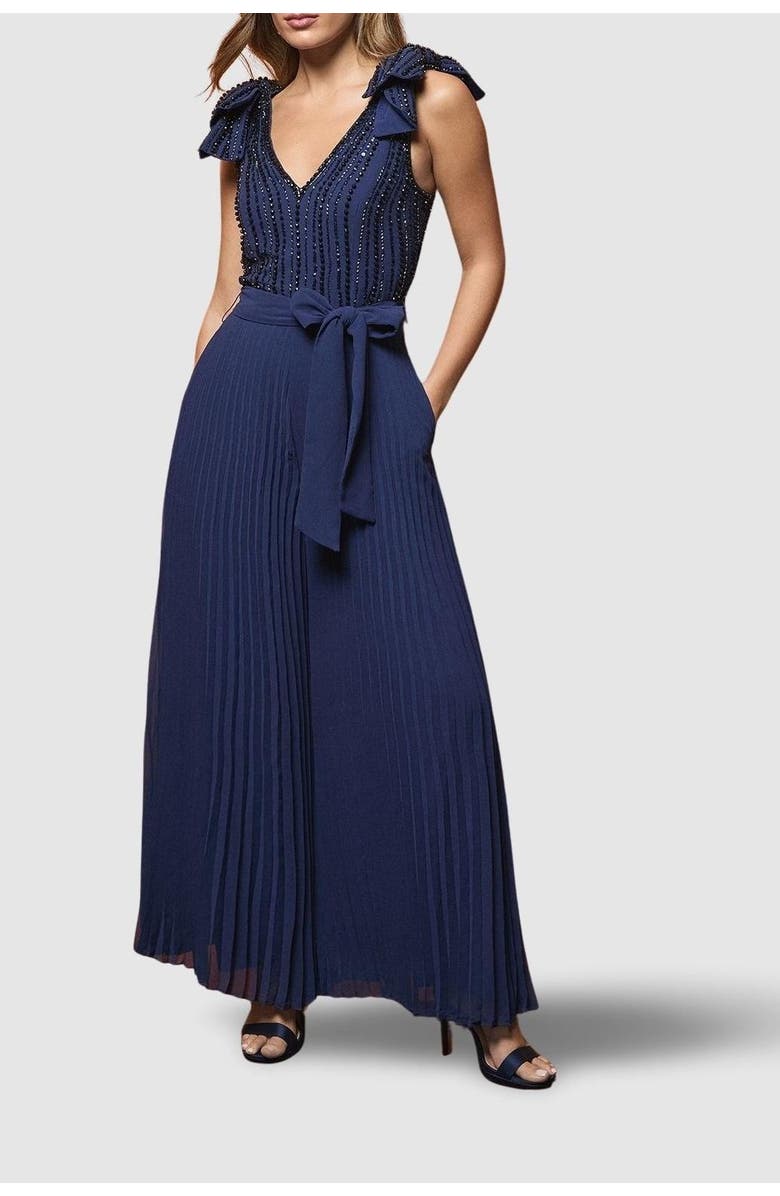 Coast Embellished Bow Shoulder Jumpsuit, Alternate, color, Navy