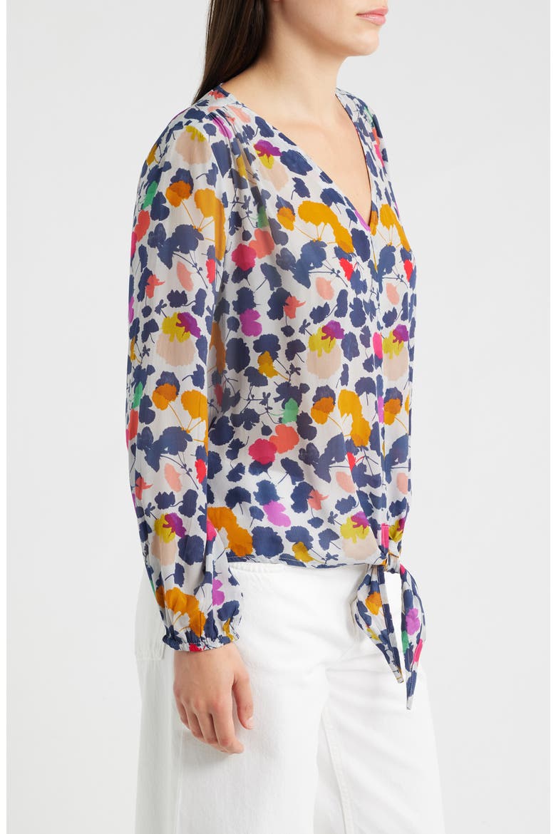 Print Tie Front Top, Alternate, color, NAVY MULTI