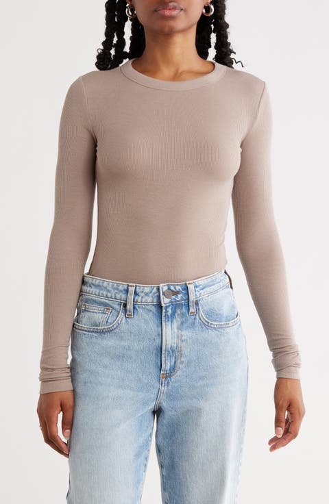 Long Sleeve Rib Knit T-Shirt