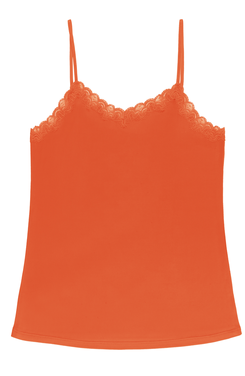 Uwila Warrior Soft Silk Lace Trim Camisole, Main, color, Spicy Orange